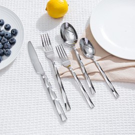 KINGSTONE Silverware Set, Luxury 60 Piece Flatware Set for 12, 18/10 Stainless Steel Cutlery Set with Diamond Cut Pattern for Kitchen, Home, Wedding, Party, Mirror Polished and Dishwasher Safe