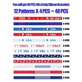 LENOAPHYS 【48PCS】 4th of July Bracelets USA Bracelet 4th of July Outfits for Women Fourth of July Accessories Decorations Party Favor Party Supplies Fourth of July Bracelets Patriotic Bracelet Gifts