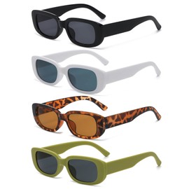 YAMEIZE Classic 4 Pack Rectangle Sunglasses for Women Men Retro 90s Square Frame Black Shade UV400 Protection Glasses Driving, B+w+l+sand green