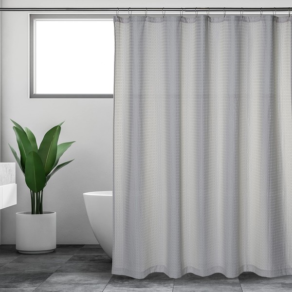 Sticky Toffee Fabric Shower Curtains for Bathroom, Gray Waffle Weave,