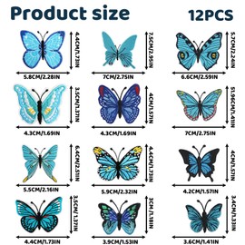 Pack of 12 butterfly iron-on patches, iron-on patches for textiles, butterfly decorative patches for ironing, ideal for jeans, jackets, children's clothing, bags and hats, reusable and washable