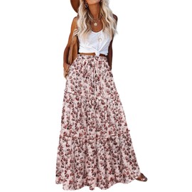 Hotouch Skirt Women's Long High Waist Skirts Elegant Maxi Skirt A-line Layering Drawstring Midi Casual Skirt Plain Skirt with Pockets, Z-Flowers-A, XL