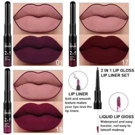 evpct Juego de 3 labiales líquidos mate y delineador de labios en tonos rojo oscuro, púrpura y ciruela para mujeres; tinte labial burdeos mate, mancha