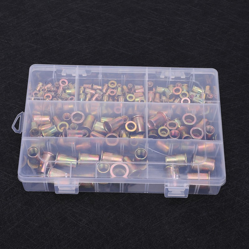 180Pcs Flat Heads Rivet Insert Nut Kit Metric Carbon Steel