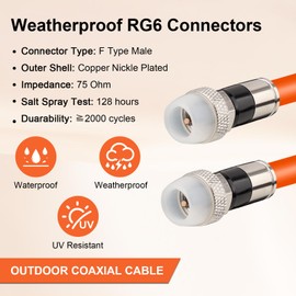 MOOKEERF Coaxial Cable 75FT,RG6 Coaxial Cable with Weatherproof Rubber Boot,Direct Burial 75 Ohm RG6 Extension for Digital TV Aerial,High-Speed Internet,Broadband,Satellite-75 Feet