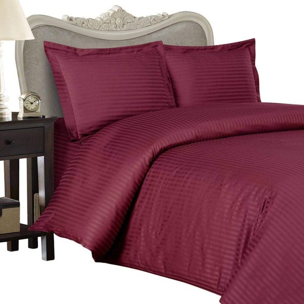 Luxurious Six (6) Piece BURGUNDY Damask Stripe, EASTERN KING Size,