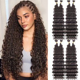 Braiding Hair for Boho Braids 8 Packs Chocolate Brown Deep Wave Crochet Hair for Women Bohemian Wet and Wavy Bulk Hair Extensions Synthetic Micro Braiding Hair(#4,22 Inch)