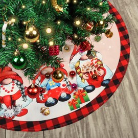 Figarge Christmas Tree Skirt Round Large Christmas Tree Skirt for Christmas Tree Decoration, Christmas Tree Skirt Craft Tree Mat Christmas Tree Floor Aprons for Christmas Decor (Khaki + Red Check)