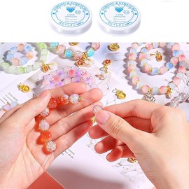 iCovalescent 2 rolls of elastic jewellery thread, elastic band for bracelets, 0.6 mm (12 m) 0.8 mm (8 m), jewellery wire, elastic tear-resistant band