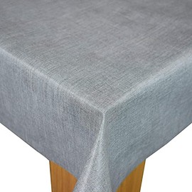 Karina Home Grey Linen Look Wipe Clean Tablecloth Vinyl PVC Table Cover Wipeable Table Cloth (Grey, 180cm x 140cm)