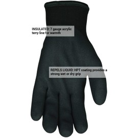 2 Pairs Memphis Glove N9690L Ninja Ice 15 Gauge Black Nylon Cold Weather Glove, Acrylic Terry Inner, HPT Palm and Fingertips, Large, 2 Pack