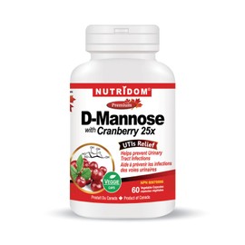 Nutridom D-Mannose 500mg with Cranberry 25x 200mg (5,000mg QCE), UTIs Relief, Helps Prevent Urinary Tract Infections, Non-GMO, Vegan, Gluten Free (60 Veggie Capsules)