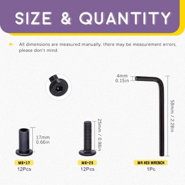 Swpeet 25Pcs M6x25mm Carbon Steel Black Hex Drive Socket Cap Bolts Barrel Nuts Assortment Kit with 1Pcs Allen Wrench, Screw Post Fit for Furniture Countsunk Belt Buckle Leather Binding Bolts