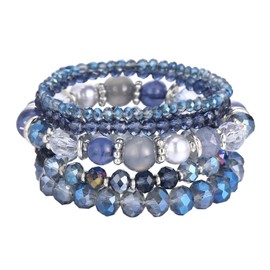 Noessla Beaded Boho Stretch Bracelet Colorful Stackable Crystal Beads Bracelets Trendy Costume Jewelry Mothers Day Gifts for Women (21-Blue)