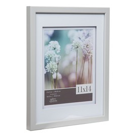 Gallery Solutions 11x14 Light Grey Wood Wall Frame with Double White Mat For 8x10 Image