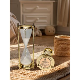 Brass Hourglass with Inspirational Quote Happy abbiversary Timeless Sand Timer with Premium Storage for Dreamers & Achievers