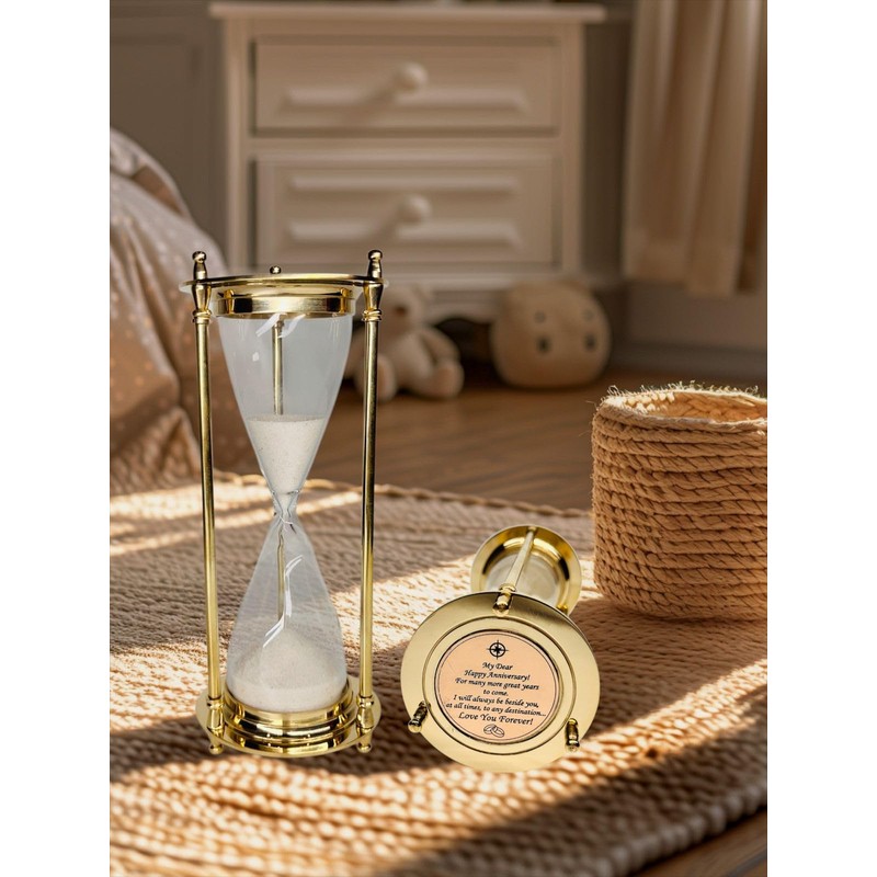 Brass Hourglass with Inspirational Quote Happy abbiversary Timeless Sand Timer
