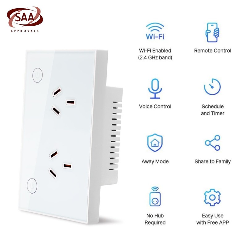 Zauzau Matter Smart Wall Socket, 118mm Wall Plug, 16A Plug