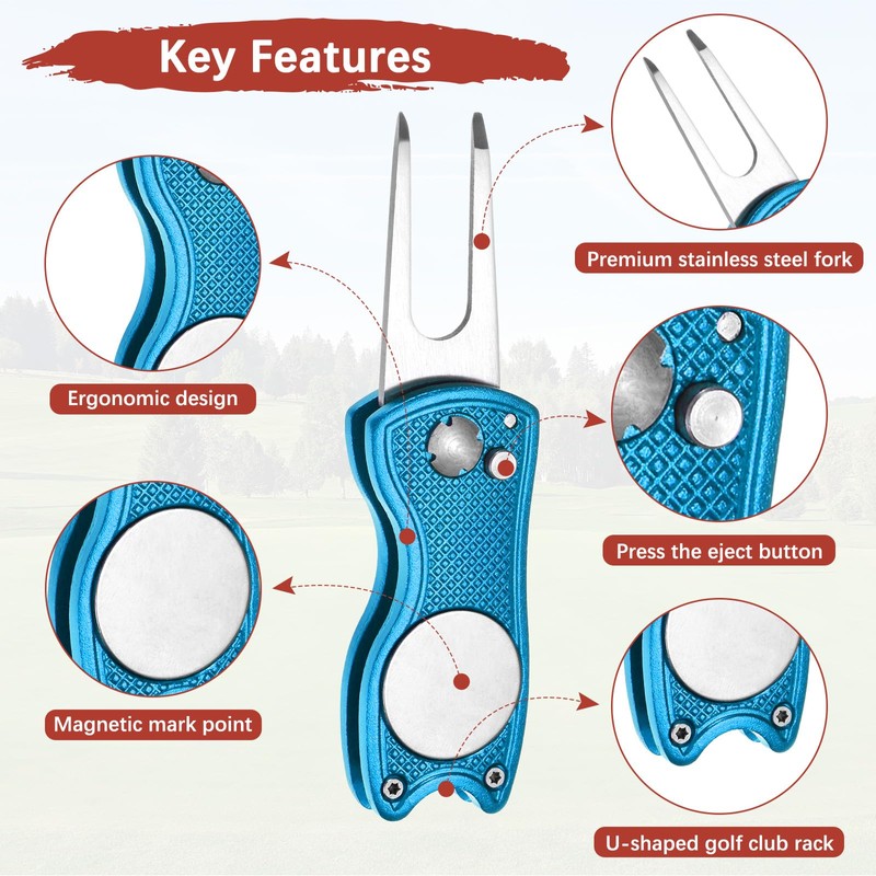 TIXIPEM Golf Divot Repair Tool- Switch Foldable Divot Tool Rack