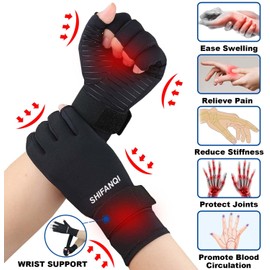 SHIFANQI 2 Pairs Pack Copper Compression Gloves, Arthritis Gloves for Women & Men, Carpal Tunnel Gloves, Relieve Arthritis Pain, Fingerless Design, Breathable Fabric Comfortable Fit (Large/X-Large)