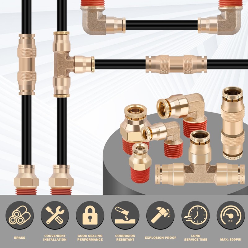 CheeMuii 32 Pcs Brass DOT Air Line Fittings With 50