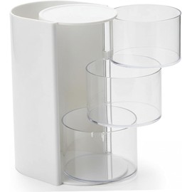 Soporte para cepillos de pelo, organizador de brochas maquillaje giratorio 3 niveles, almacenamiento accesorios para el cabello transparente giratorio 180° con tapa a prueba polvo, sopDiseño práctico