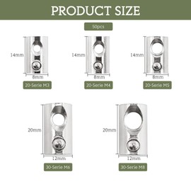 alwaiiz Pack of 50 T-Slot Nuts with Ball Nut 6, 20 Series M5 Carbon Steel Lubricant Nut, T Nuts Screws Set with Centring Bridge for Aluminium Profile Extrusion Slot