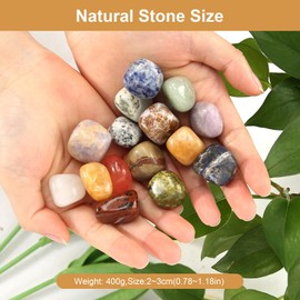 AOROPS Gemstone Set, 400 g Colourful Natural Stone Tumbled Stones 2-3 cm, Large Gemstones, Colourful Stones with Black Fabric Bag, Semi-Precious Stones Mix for Decoration, Treasure Hunt