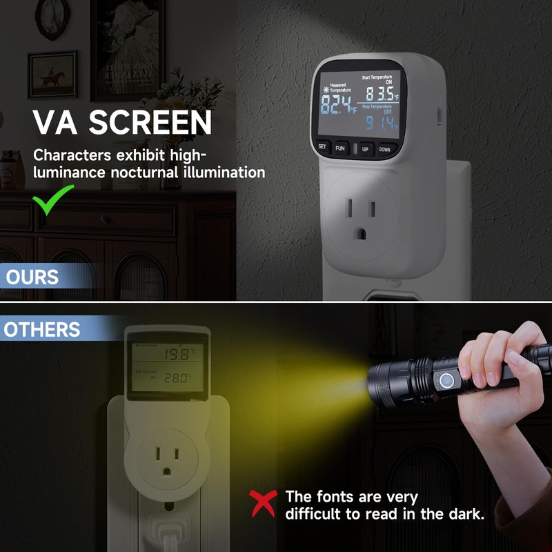 COMYAN Temperature Controlled Outlet , 15A/1800W Digital Thermostat Outlet, Cyclic