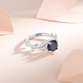 GRBBN Unique Blue Sandstone Promise Ring - Vintage Engagement Rings for Women - 7x7 Round Shaped Womens Wedding Rings Plated with Titanium