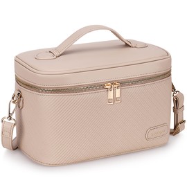 Youngoa Makeup Bag Travel Cosmetic Bags for Women, Large Waterproof Travel Toiletry Case, Leather Make up Pouch with Removable Shoulder Strap (Pink)