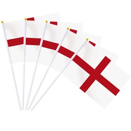 AhfuLife England Flags on Sticks for St. George's Day, 30pcs St. George Mini Hand Held Small Flags with 30cm White Pole for Euro World Cup Football Garden Street Party Decorations (30 Pcs, 14 x 21 cm)