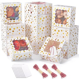 DOYIDE 32Pcs 6x6x3 in Christmas Cookie Boxes with Window, White Bakery Boxes for Cookie, Treat Boxes Pastry Boxes for Gift Giving, Chocolate Covered Strawberries, Dessert, Donut, Cupcakes Muffins