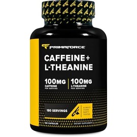 PrimaForce Cafeína con L-teanina - 100 mg - 180 cápsulas - 180 porciones, Sin OMG - Sin soja - Sin gluten