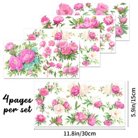 BEUNITONE 3 Sheets Pink Floral Rub on Transfer for Furniture Vintage Peony Flower Decal Stickers for Wood Vivid Flower Valentine's Day Rub on Transfers for Home Decor DIY Scrapbooking 11.8 * 5.9 in
