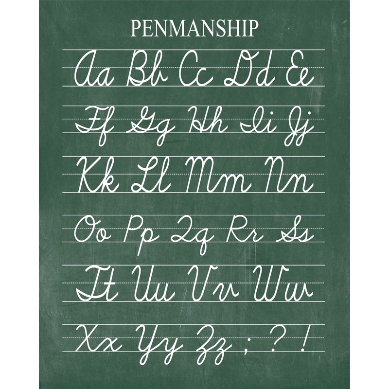 Vintage Cursive Alphabet Penmanship Classroom Distressed Green Chalkboard Unframed Print