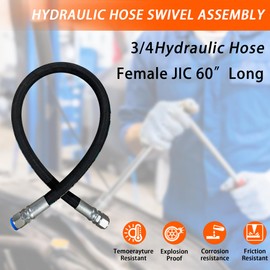 Autovo 26711-12-12-RW Hydraulic Hose Swivel Assembly 3/4” Hydraulic Hose with Female JIC X Female JIC, 60IN, 3118 psi, black