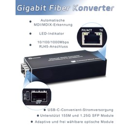 Atroodac 1 x Gigabit Fibre Ethernet Media Converter, Multi-Mode LC Fibre Dual Transceiver Module Included, 850 nm, 550 Metres, 1.25G SFP Slot to RJ45, Compatible with 100/1000BASE-SX