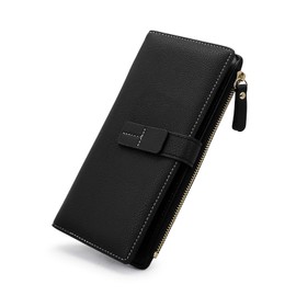 AdiStylinno Long Purse for Women, Large Capacity PU Leather Phone Purse, Bifold Credit Card Holder Wallet Clutch Purses with Multiple Card Slots and Zipper Coin Pocket (Black)