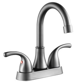 Bathroom Sink Faucet FRANSITON 4 Inch Faucet 2 Handle Lead-Free Brushed Grey Bath Sink Faucet with Pop-up Drain Stopper and Supply Hoses