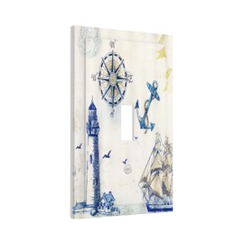 Spshian Nautical Sailboat Lighthouse Compass Anchor Single Toggle Light Switch Cover Plate Decorative 1 Gang Wall Plates Cover Rustic Electrical Device Switchplate Faceplate for Country Bathroom Decor