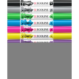Ecoline Duotip Liquid Watercolor Markers Set of 12 – Basic Colors | Pens with Fine Bullet and Broad Chisel Nib