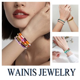 WAINIS 56 Pcs Surfer Heishi Clay Bead Bracelets for Women Bohemian Stackable Beaded Stretch Bracelets Elastic Layering Friendship Bracelets Set Boho Jewelry Singer Music Inspired Album Bracelets