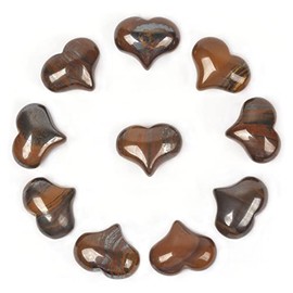 Justinstones Natural Tiger Iron Gemstone Healing Crystal 1 inch Mini Puffy Heart Pocket Stone Iron Gift Box (Pack of 10)