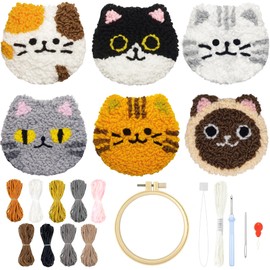 Morledoa Punch Needle Coasters Kit, Punch Needle Kits Adults Beginner, Punch Needle Kit with Adhesive Felt, Yarns, Embroidery Hoop, Instruction, DIY Punch Needle Cat Coasters Kits
