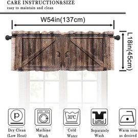 Rustic Kitchen Curtain Valance, Old Barn Door Wooden Board Windows Curtain Valances for Bedroom Bathroom Living Room Kitchen Western Style Short Small Curtains Print Curtain, 54x18 Inch, 1 Panel