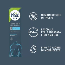 2 x Veet Men Total Pro Breast and Body Hair Removal Cream Sensitive Skin with Spatula - 2 x 200ml Bottles