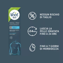 2 x Veet Men Total Pro Breast and Body Hair Removal Cream Sensitive Skin with Spatula - 2 x 200ml Bottles