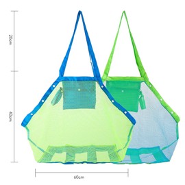 Beach Toy Bag, Pack of 2 Large Mesh Beach Bag for Sand Toy, Water Toy, Mesh Bag, Beach Storage Bag, Foldable Tidy Bag, Beach Bag for Family Holidays