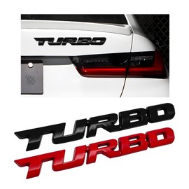 KVAEY 2 PCS Turbo Car Emblem, Zinc Alloy 3D Metal Car Side Fender Rear Trunk Badge Stickers, Universal Decoration Emblem Decal for Cars Truck SUV, Exterior Decor Car Accessories (Black+Red)